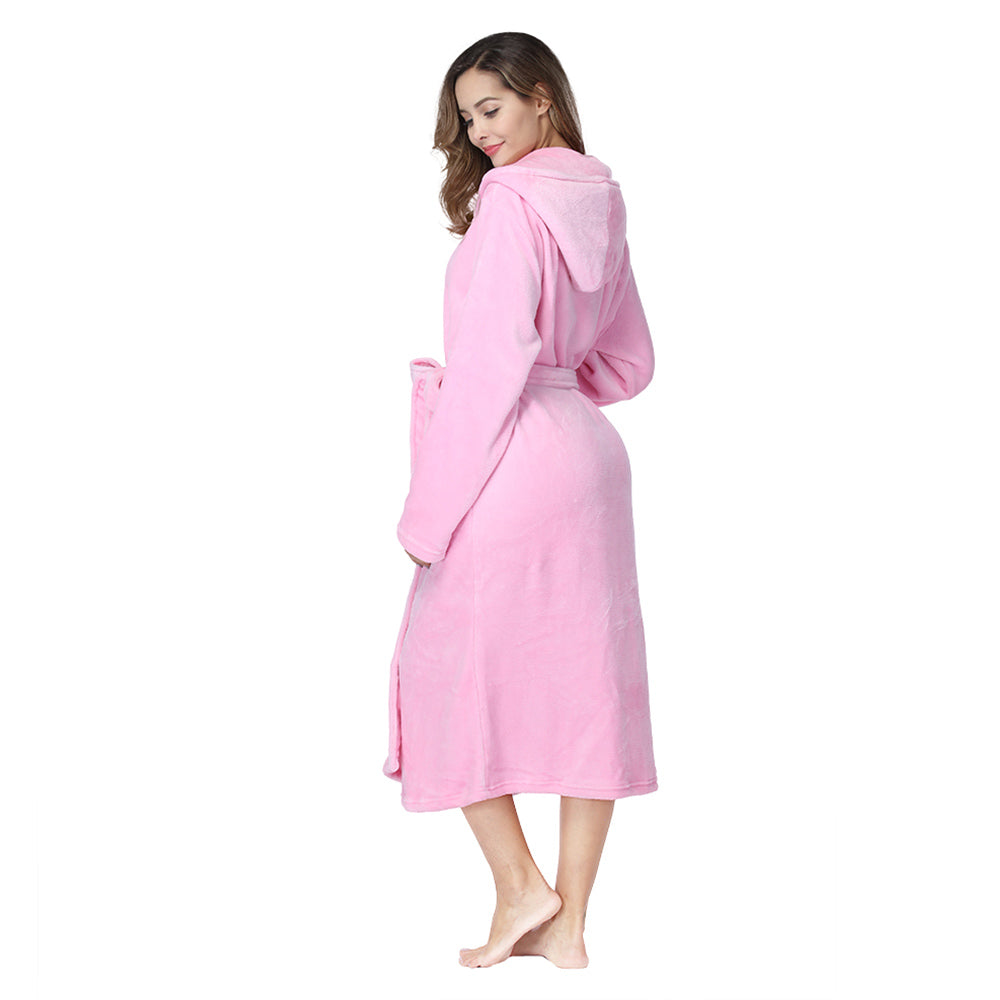 RONGTAI Womens Long Robes Plush Fleece Nightgown Thick Hooded Bathrobe With Pockets Fluffy Sleepwear For Men